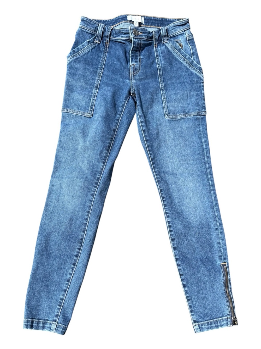 Joie Medium Blue Cropped Slim Jeans with Ankle Zipper